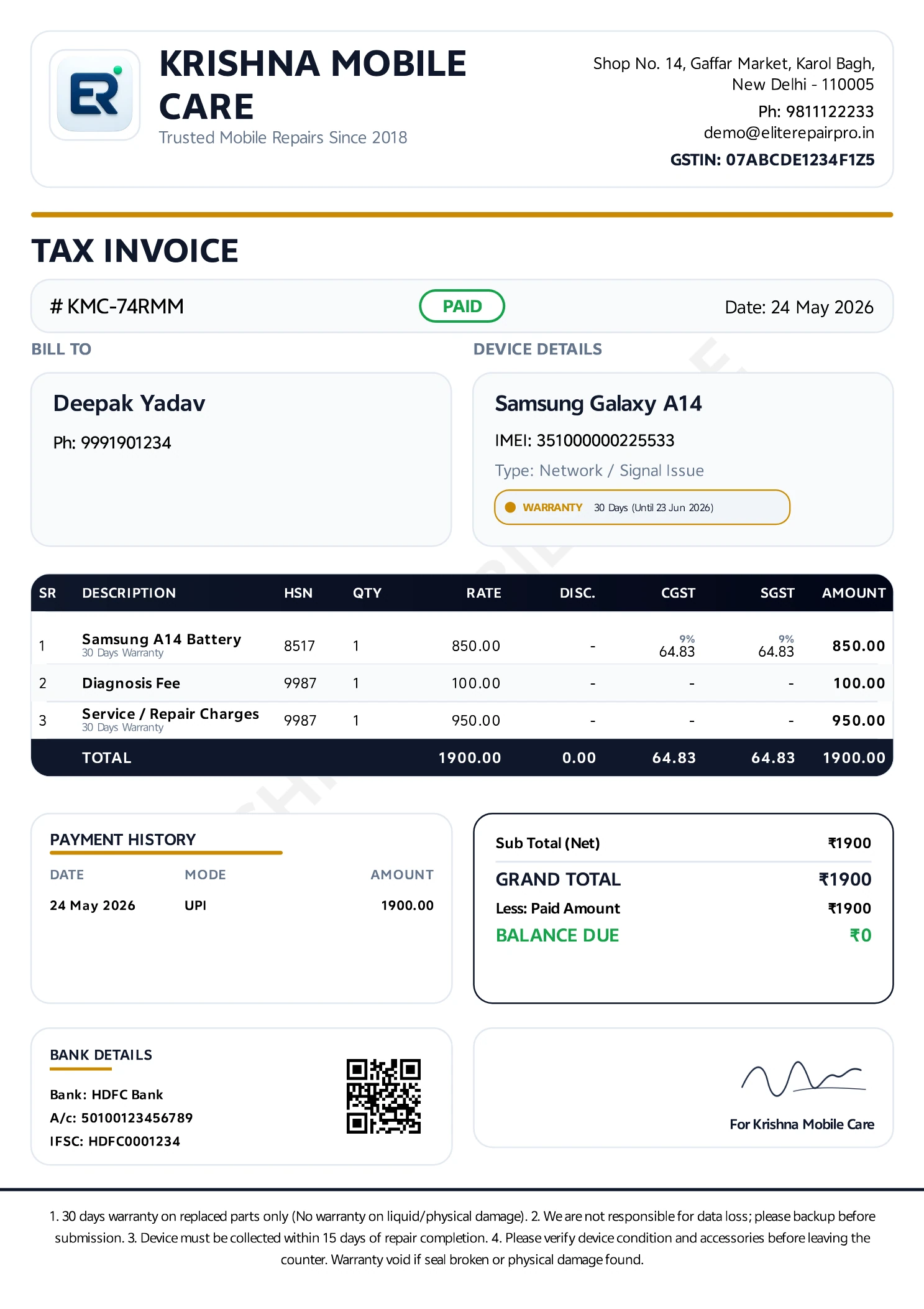 Repair Invoice