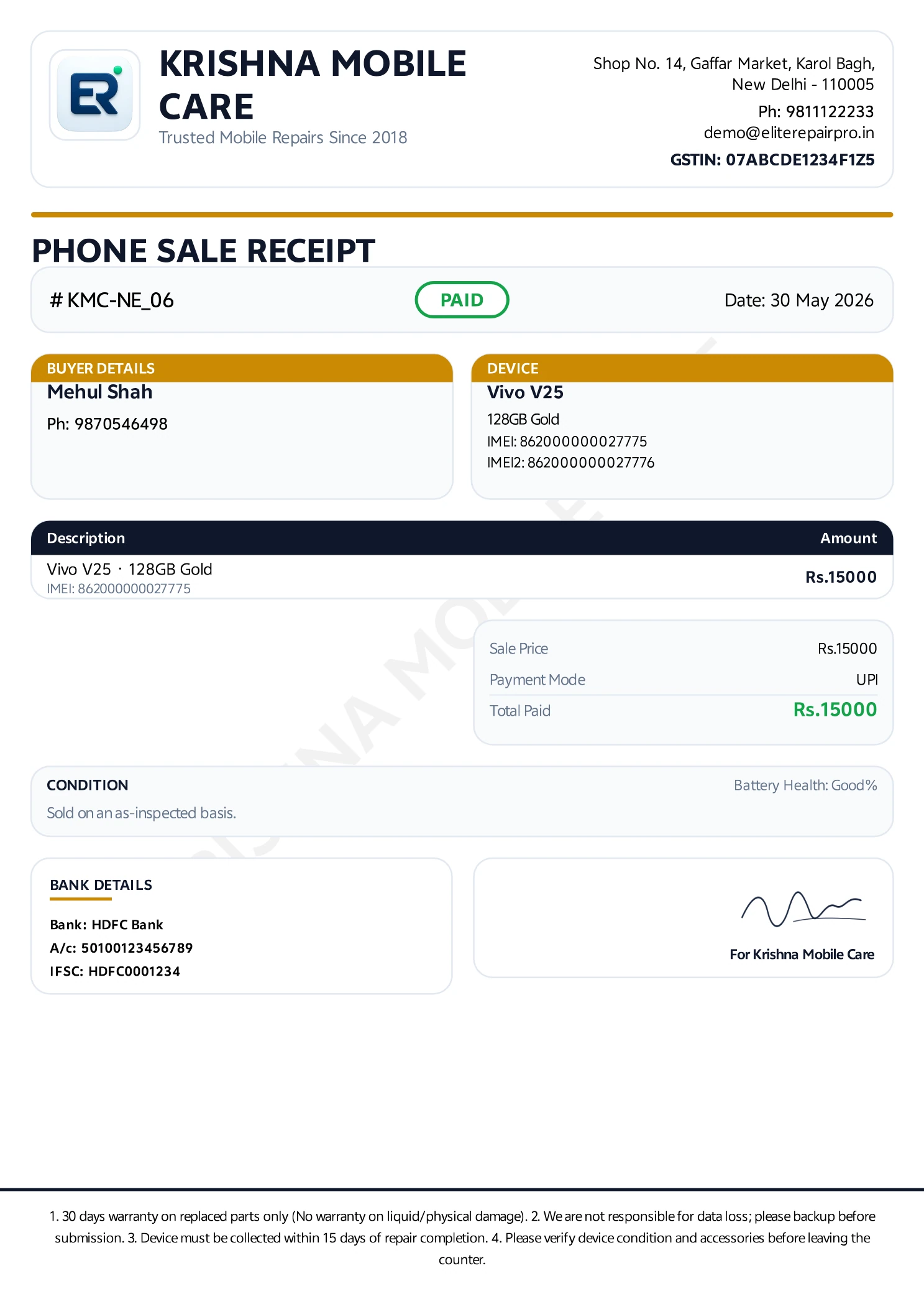 Sale Receipt